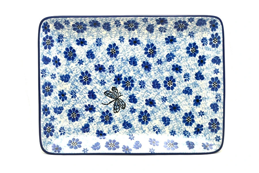 Polish Pottery Plate - Rectangular - Hidden Dragonfly