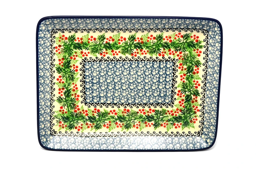 Polish Pottery Plate - Rectangular - Holly Berry
