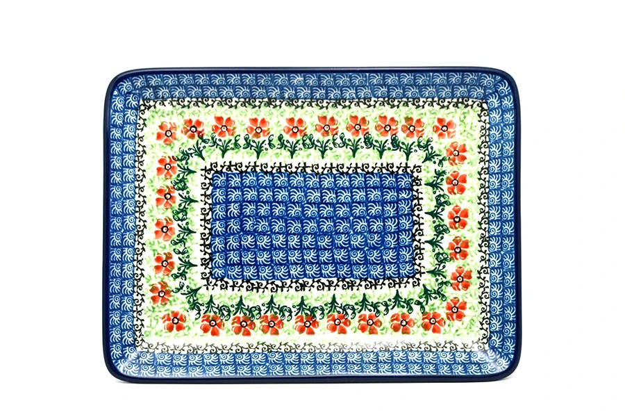 Polish Pottery Plate - Rectangular - Maraschino 3 Polish Pottery Plate - Rectangular - Maraschino