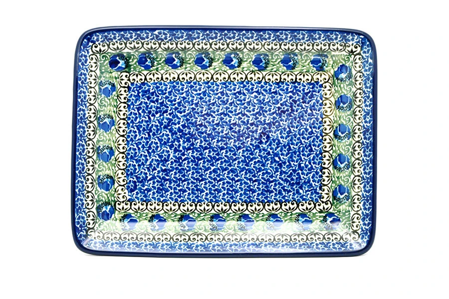 Polish Pottery Plate - Rectangular - Peacock Feather