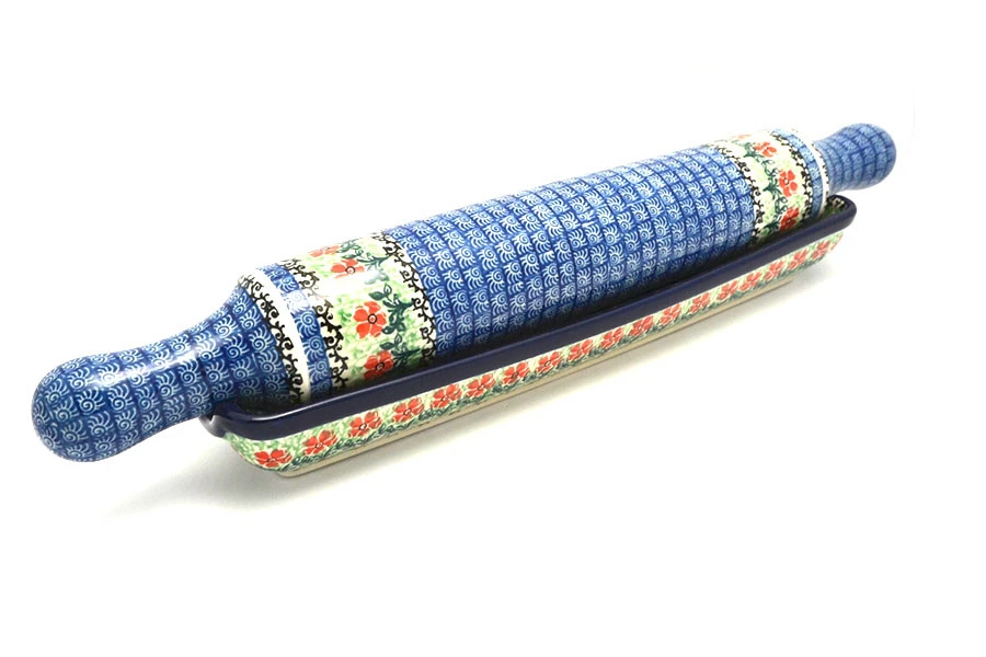 Polish Pottery Rolling Pin With Stand - Maraschino 3 Polish Pottery Rolling Pin With Stand - Maraschino