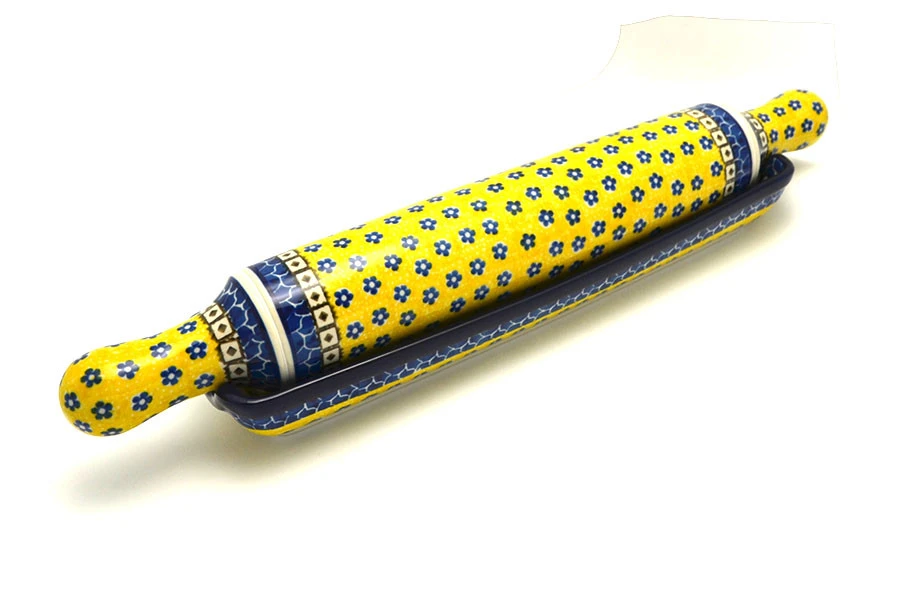 Polish Pottery Rolling Pin With Stand - Sunburst