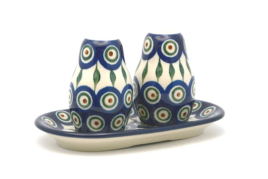 Polish Pottery Salt & Pepper Set - Peacock