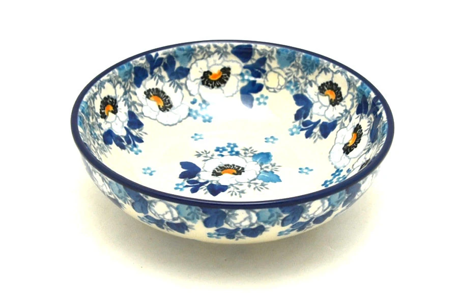 Polish Pottery Small Shallow Bowl - White Poppy 3 Polish Pottery Small Shallow Bowl - White Poppy