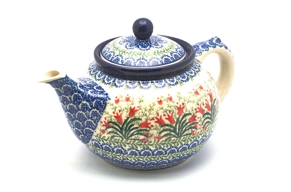 Polish Pottery Teapot - 1 1/4 Qt. - Crimson Bells